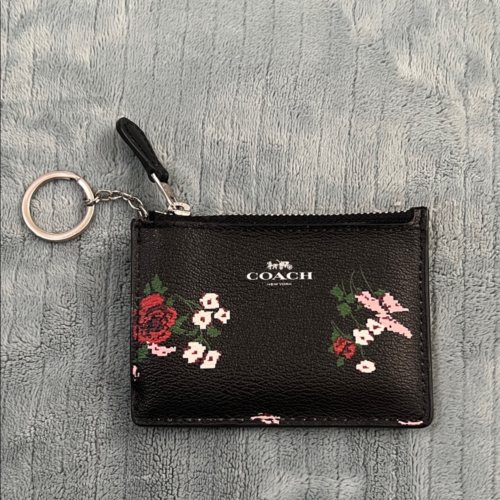 Coach Black and Floral Coin Pouch Cardholder